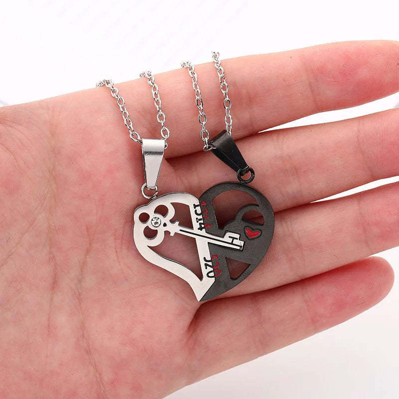 For Love - You Hold My Key Heart Couple Necklaces