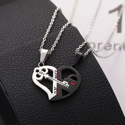 For Love - You Hold My Key Heart Couple Necklaces