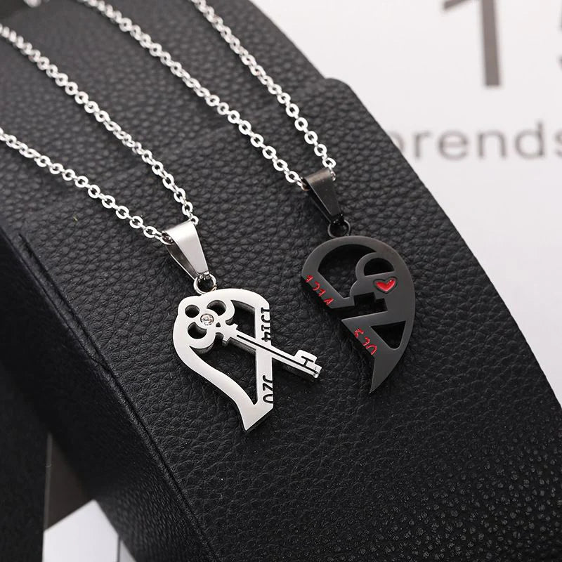 For Love - You Hold My Key Heart Couple Necklaces