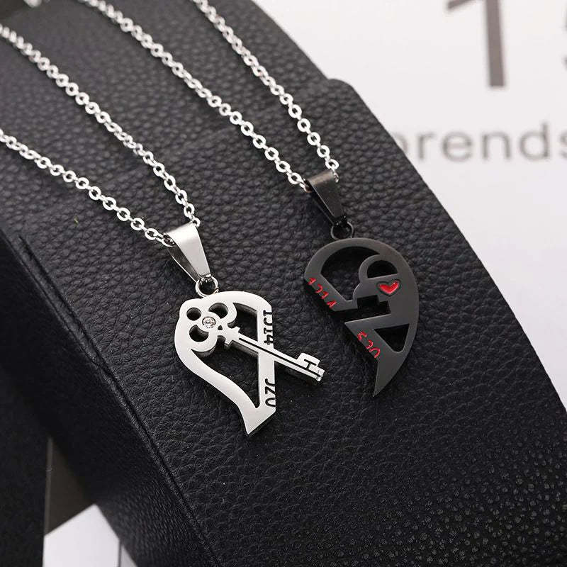 For Love - You Hold My Key Heart Couple Necklaces