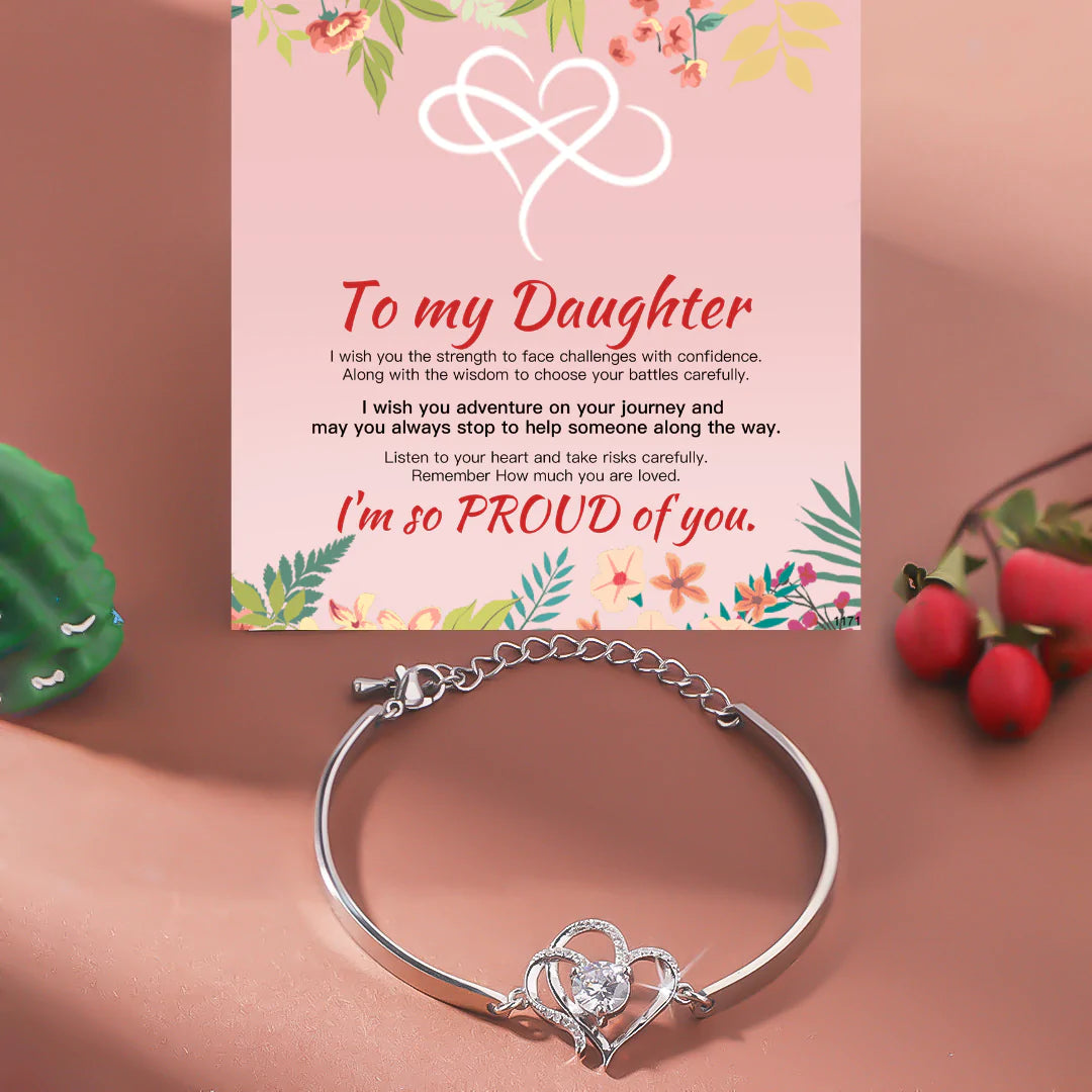 For Daughter - I Will Always Carry You In My Heart Double Heart Bracelet
