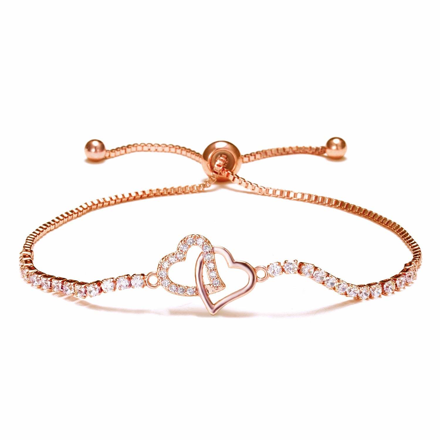 For Daughter - We Will Always Be Connected Double Heart Tennis Bracelet-37bracelet