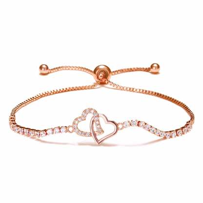 For Daughter - We Will Always Be Connected Double Heart Tennis Bracelet-37bracelet
