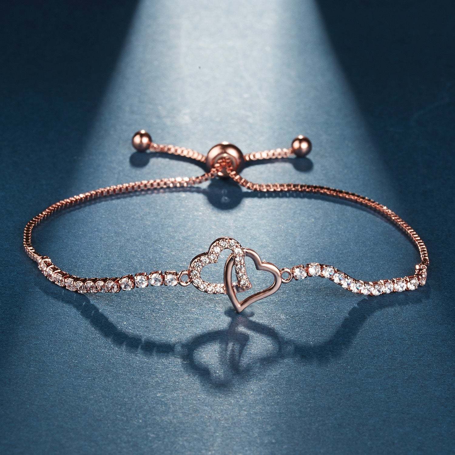 For Daughter - We Will Always Be Connected Double Heart Tennis Bracelet-37bracelet