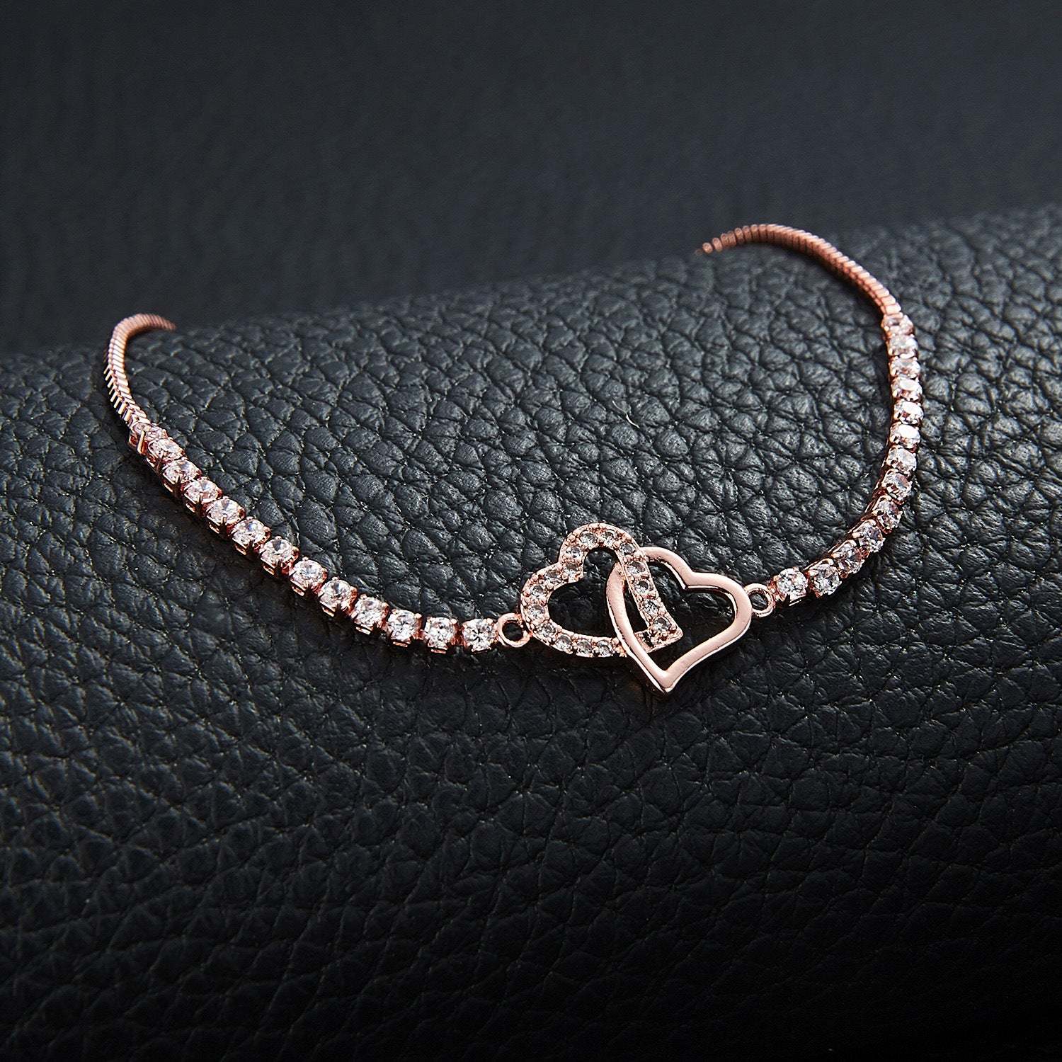 For Daughter - We Will Always Be Connected Double Heart Tennis Bracelet-37bracelet