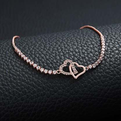 For Daughter - We Will Always Be Connected Double Heart Tennis Bracelet-37bracelet