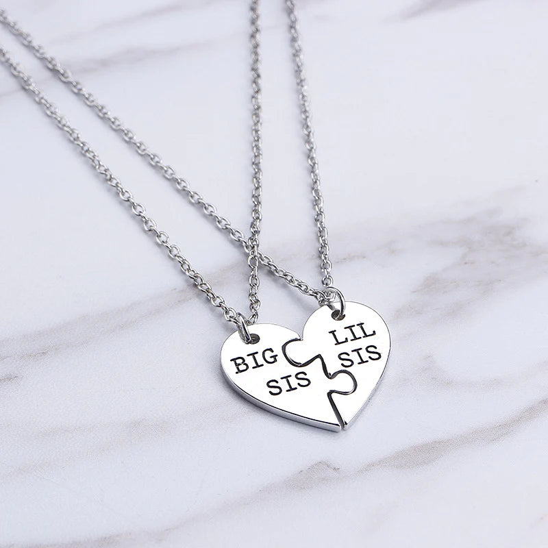 For Sister - Sisters Heart Puzzle Necklace