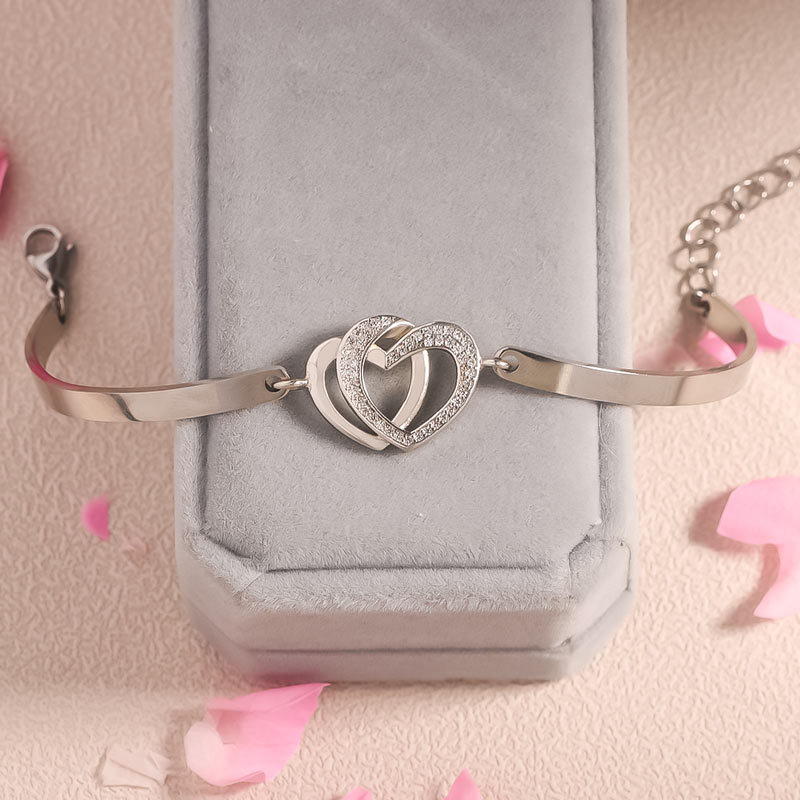 For Mother/Daughter - Forever Linked Together Heart to Heart Bracelet