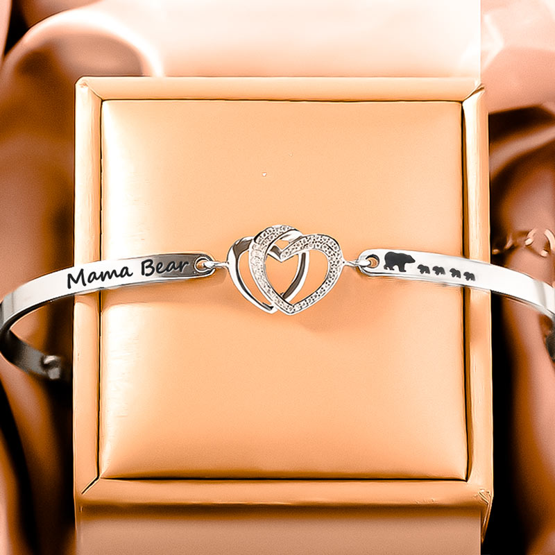 For Mother - Happy Mother's Day Double Heart Mama Bear Bracelet