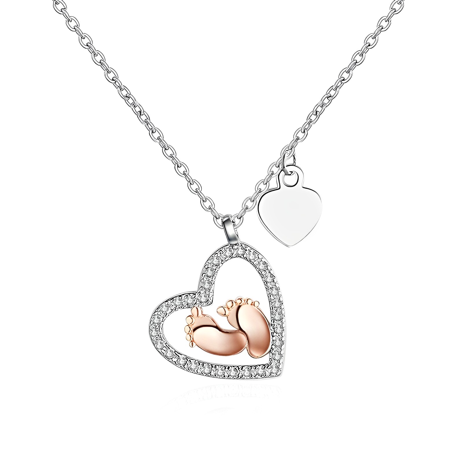 For Memorial - Mama Of An Angel Heart Baby Feet Necklace