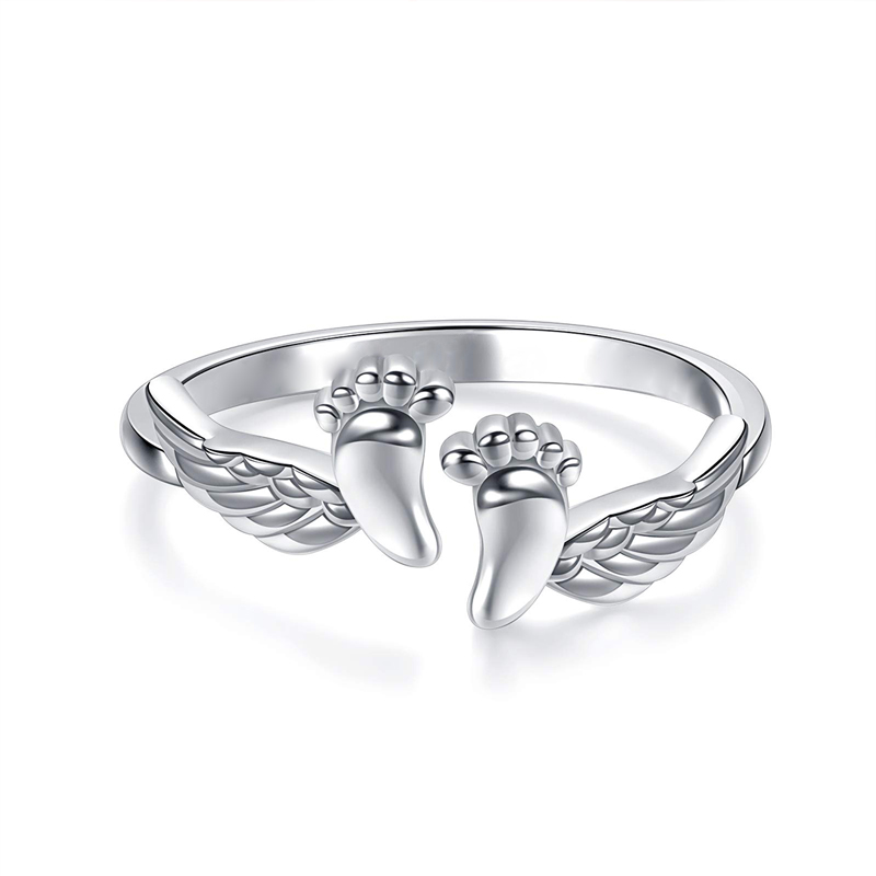 For Mother/Daughter - Mama Of An Angel Baby Feet Wing Ring