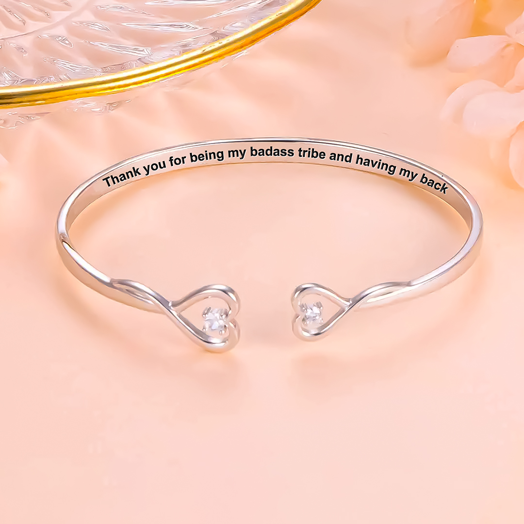 For Friend -Thank You For Being My Badass Tribe And Having My Back Double Heart Bracelet