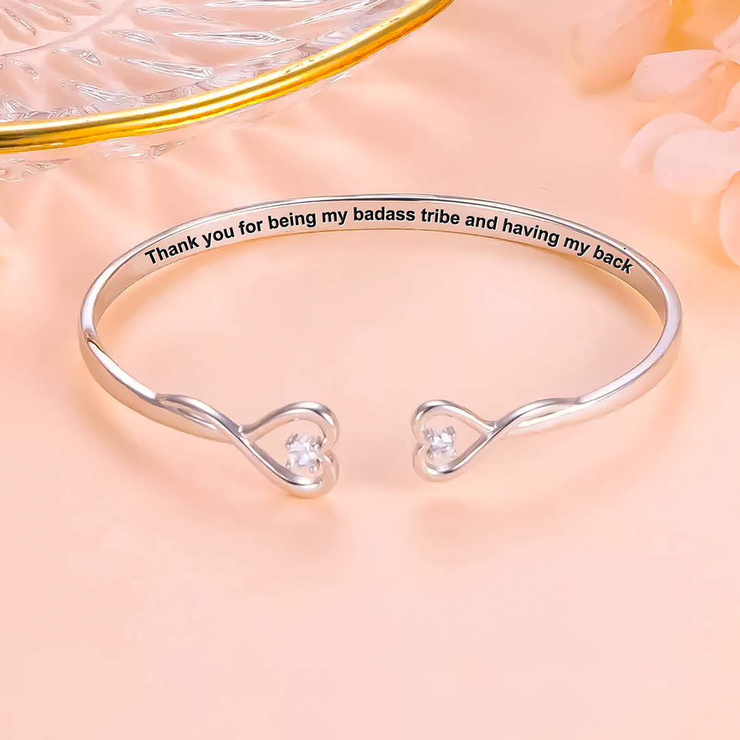 For Friend -Thank You For Being My Badass Tribe And Having My Back Double Heart Bracelet