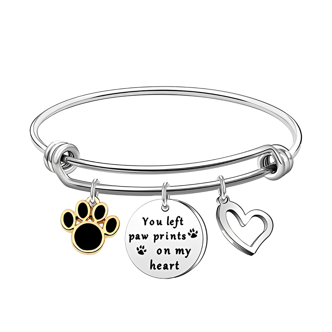 For Memorial - You Left Your Paw Prints On My Heart Pet Bangle Bracelet