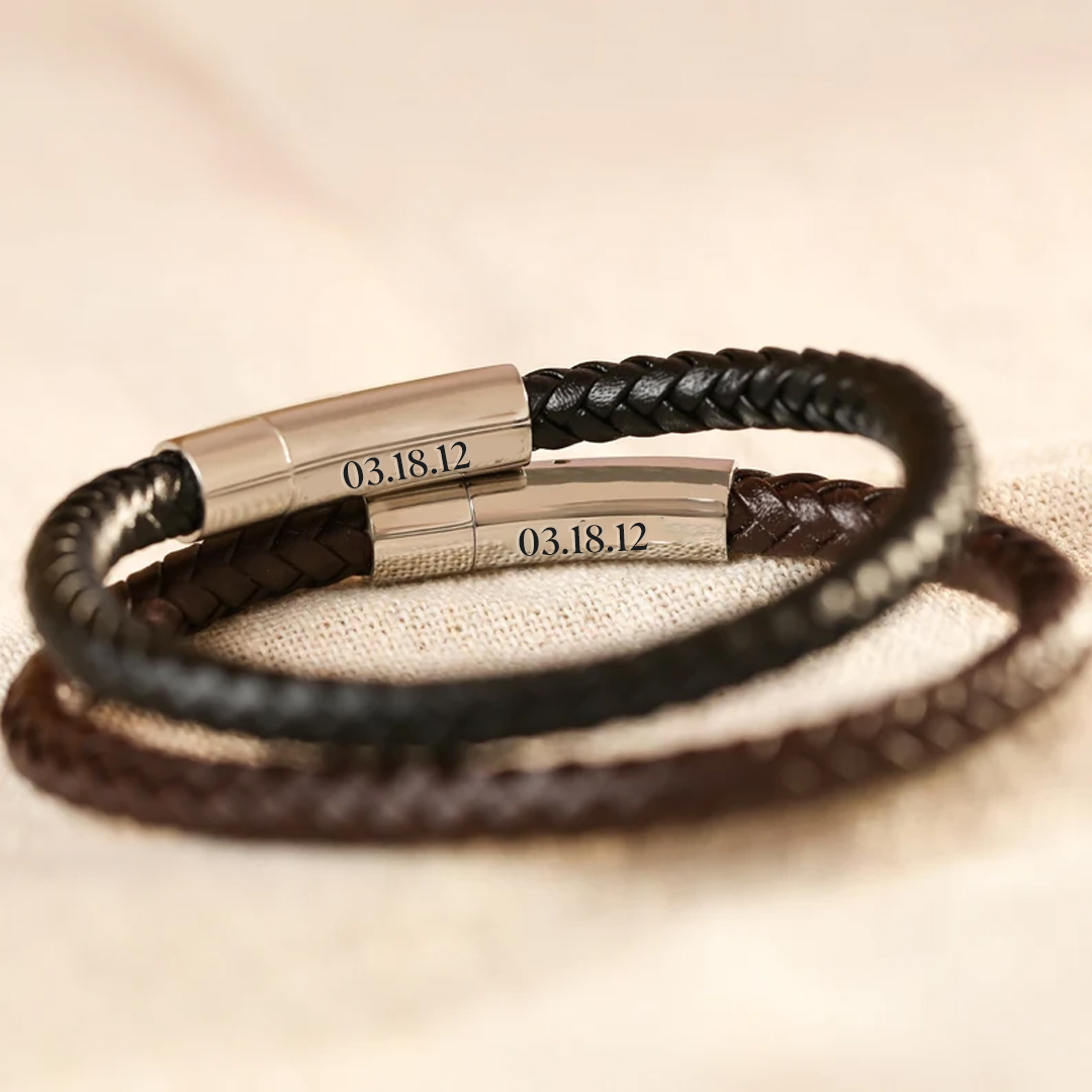 Customized Special Date Leather Braided Bracelet