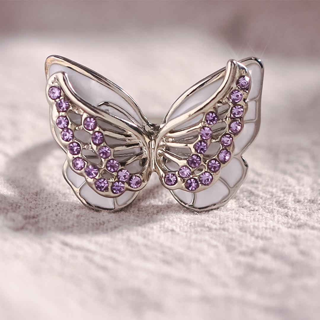 For Memorial - Those We Love Fly with Us Diamond Double Butterfly Ring