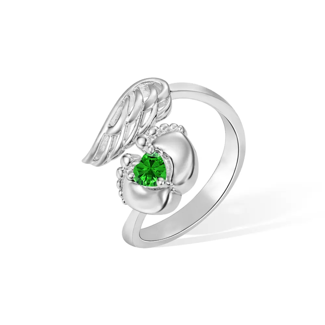 For Mother - I Will Love You For Every Second Of Mine Angel Wings and Baby Feet Memorial Birthstone Ring