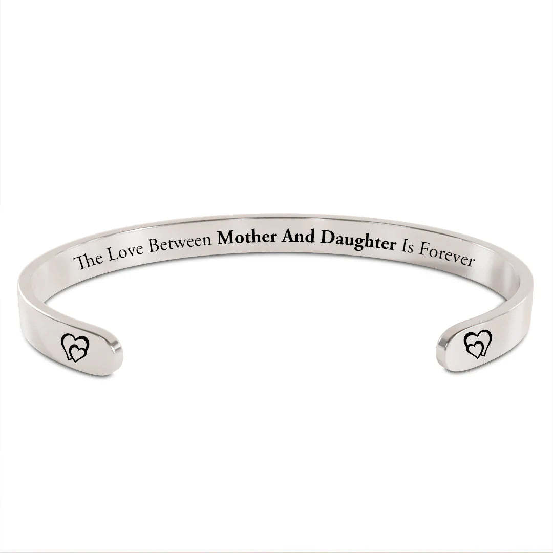 For Mom/Daughter - The Love Between Mother And Daughter Is Forever Double Heart Cuff Bracelet