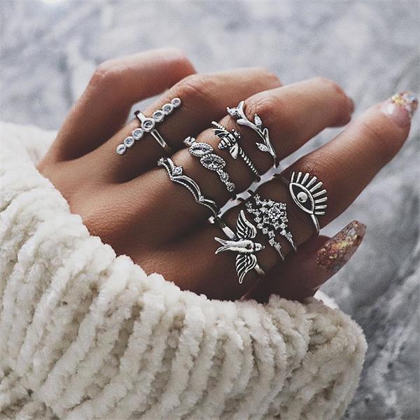 Birds Leaf Rings Bundle - 9PCs-37bracelet