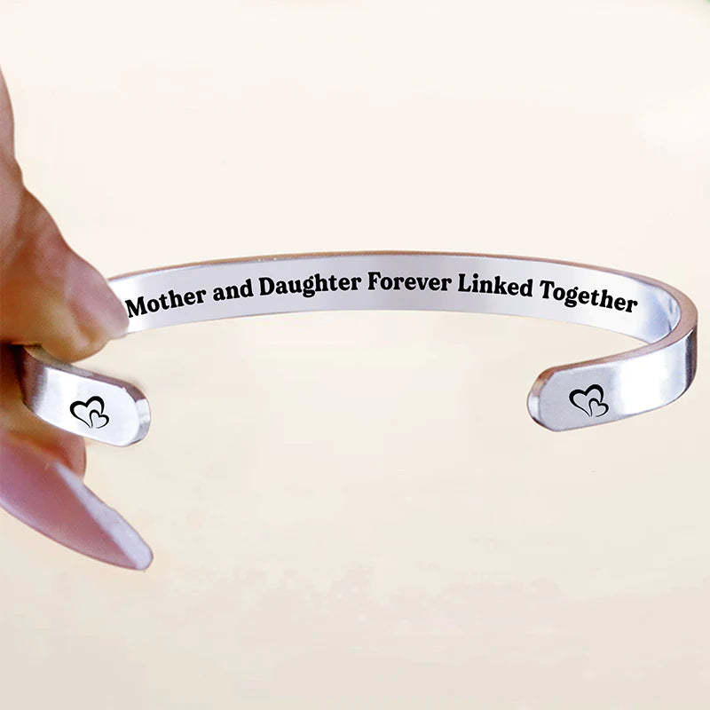 Mother and Daughter Forever Linked Together Double Hearts Cuff Bracelet