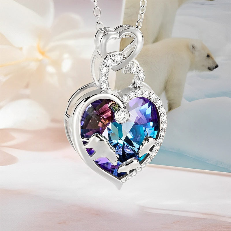 For Mother - Mama Bear Blue Heart Crystal Necklace