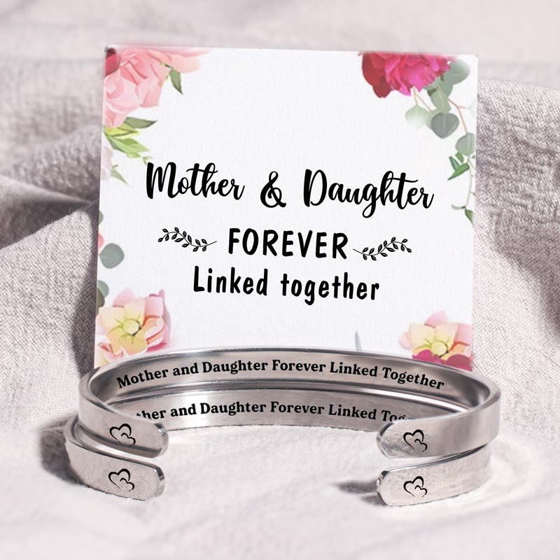 Mother and Daughter Forever Linked Together Double Hearts Cuff Bracelet