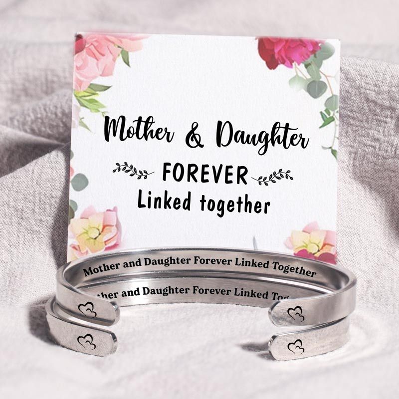Mother and Daughter Forever Linked Together Double Hearts Cuff Bracelet