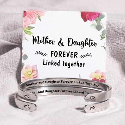 Mother and Daughter Forever Linked Together Double Hearts Cuff Bracelet