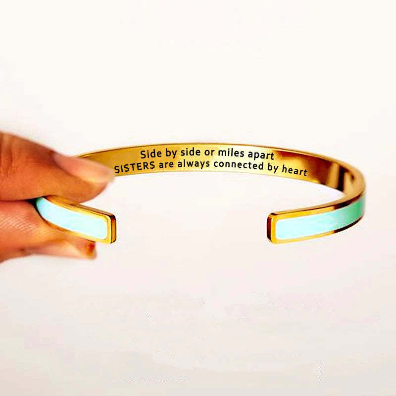 Side By Side Or Miles Apart Sisters Are Always Connected By Heart Cyan Bracelet