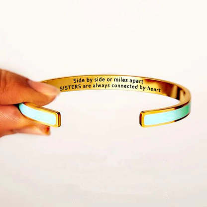 Side By Side Or Miles Apart Sisters Are Always Connected By Heart Cyan Bracelet