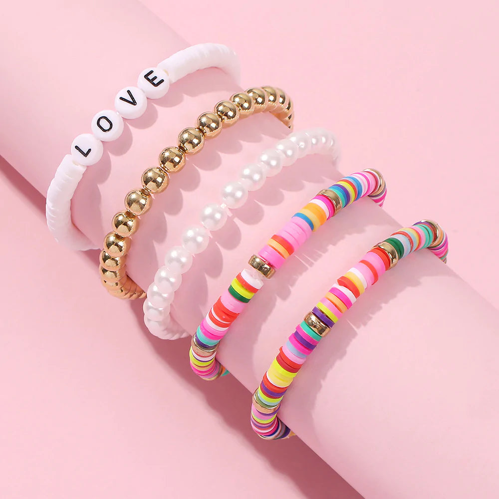 Handmade Colorful LOVE Bead Stackable Bracelets