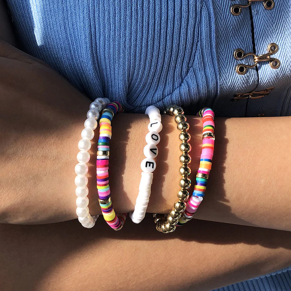 Handmade Colorful LOVE Bead Stackable Bracelets