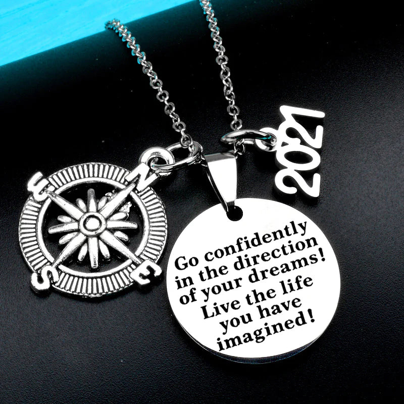For Daughter - Go Confidently In The Direction Of Your Dreams Compass Necklace
