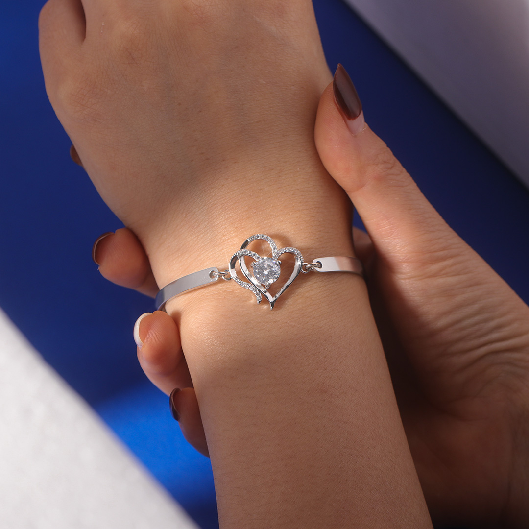 For Grandma - Grandmother & Granddaughter Forever Linked Together Double Heart Diamond Bracelet
