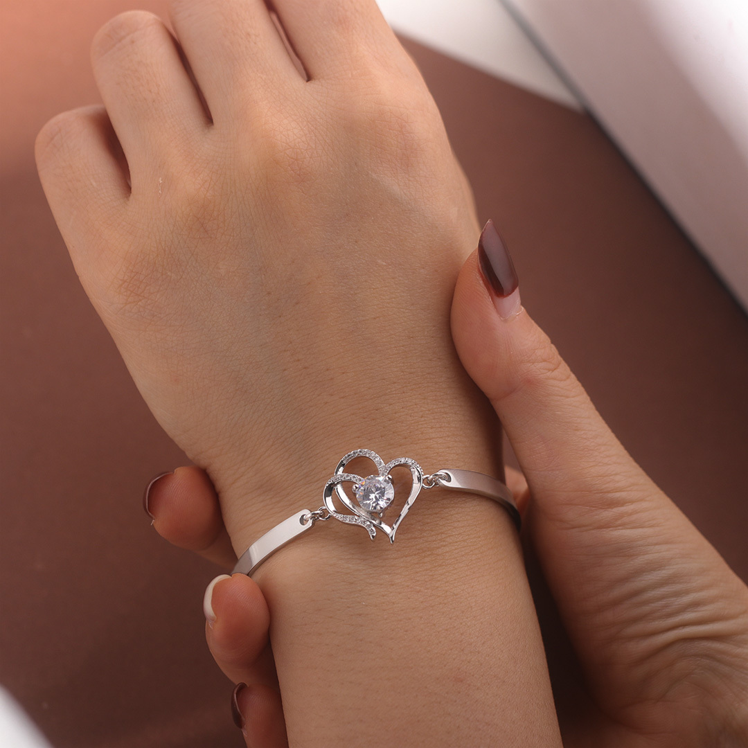 For Grandma - Grandmother & Granddaughter Forever Linked Together Double Heart Diamond Bracelet