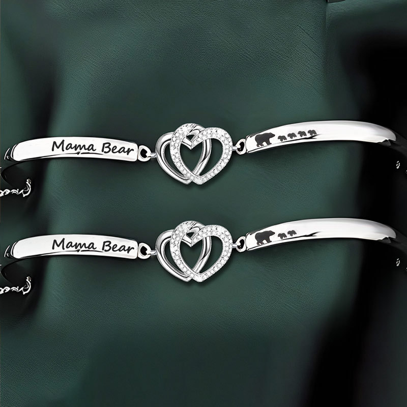 For Mother - Happy Mother's Day Double Heart Mama Bear Bracelet