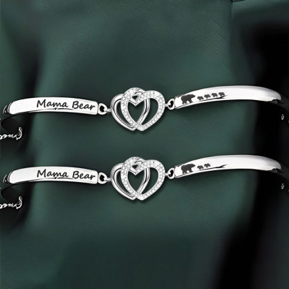For Mother - Happy Mother's Day Double Heart Mama Bear Bracelet
