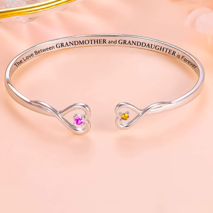 For Grandmother - The Love Between Grandmother And Granddaughter Is Forever Double Heart Birthstone Custom Bracelet