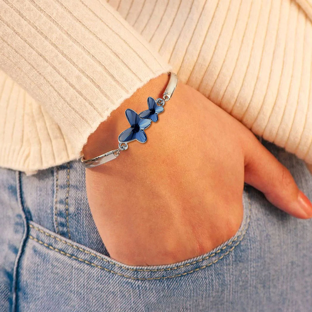 For Daughter - Happy Graduation We Always Believe In You Blue Butterfly Crystal Bracelet