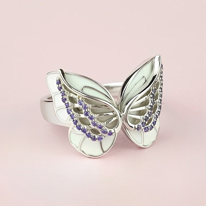 All You Have To Do Is Fly Purple Diamond Double Butterfly Ring