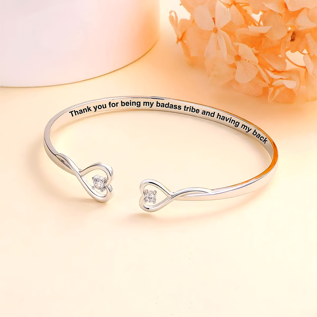 For Friend -Thank You For Being My Badass Tribe And Having My Back Double Heart Bracelet