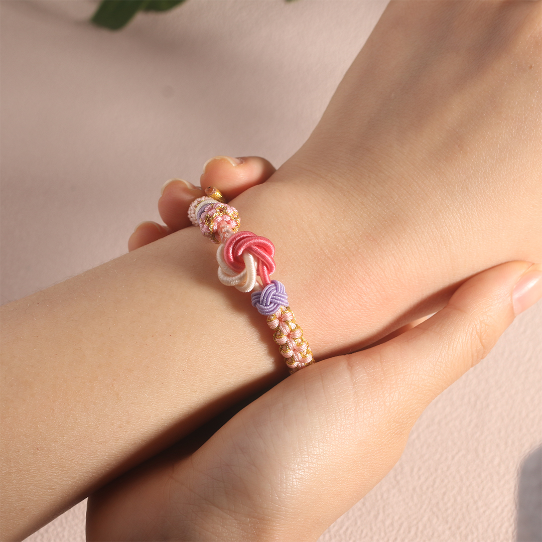 For Daughter - Mother And Daughter A link That Can Never Be Undone Peach Blossom Knot Bracelet
