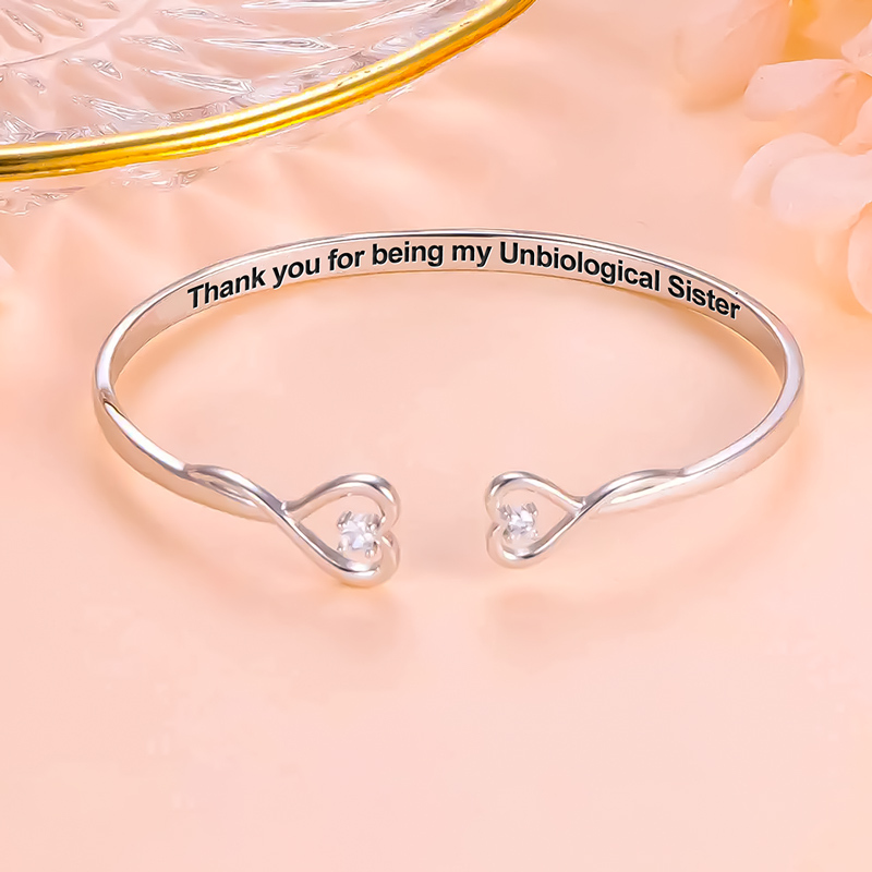 For Friend - Thank You For Being My Unbiological Sister Double Heart Bracelet