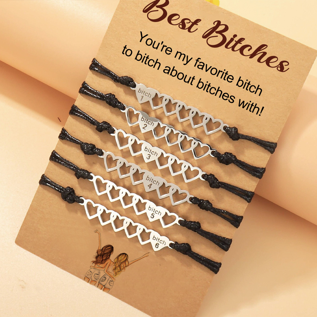 For Friend -  Best Bitches Heart Braided Bracelet