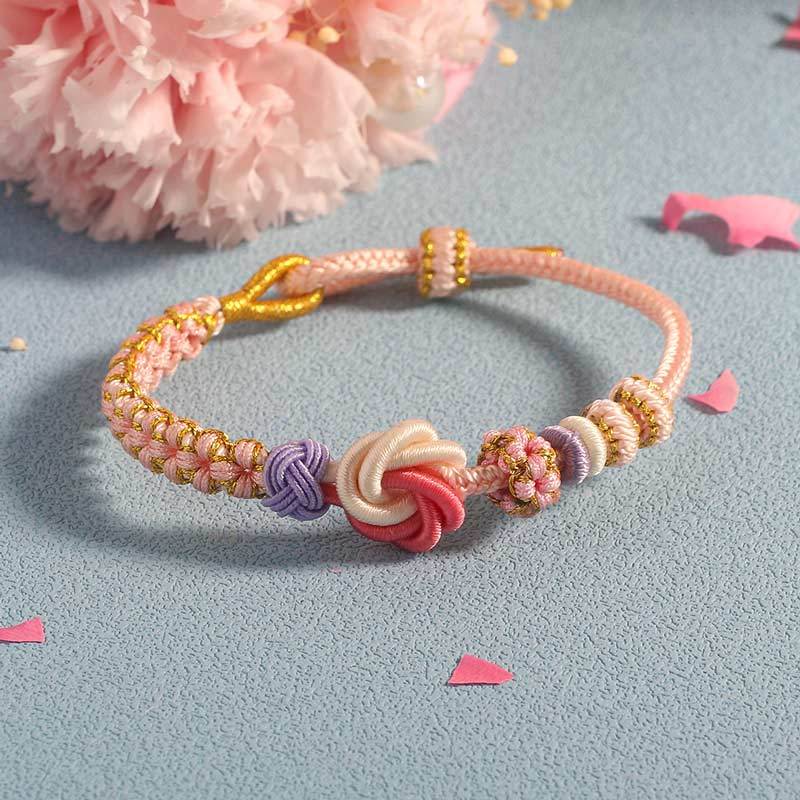 For Daughter - Mother And Daughter A link That Can Never Be Undone Peach Blossom Knot Bracelet