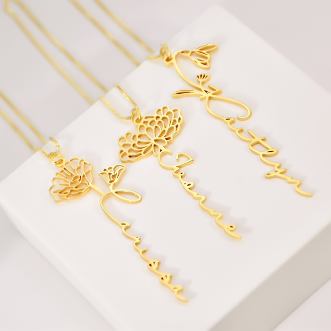 Build Your Own Bouquet Birthday Flower Name Custom Necklace