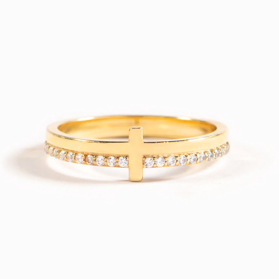 For Daughter - Whenever You Feel Overwhelmed, Always Remember To Pray On It Engraved Diamond Cross Ring