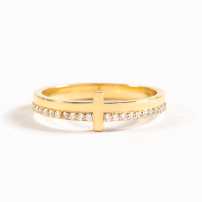 For Daughter - Whenever You Feel Overwhelmed, Always Remember To Pray On It Engraved Diamond Cross Ring