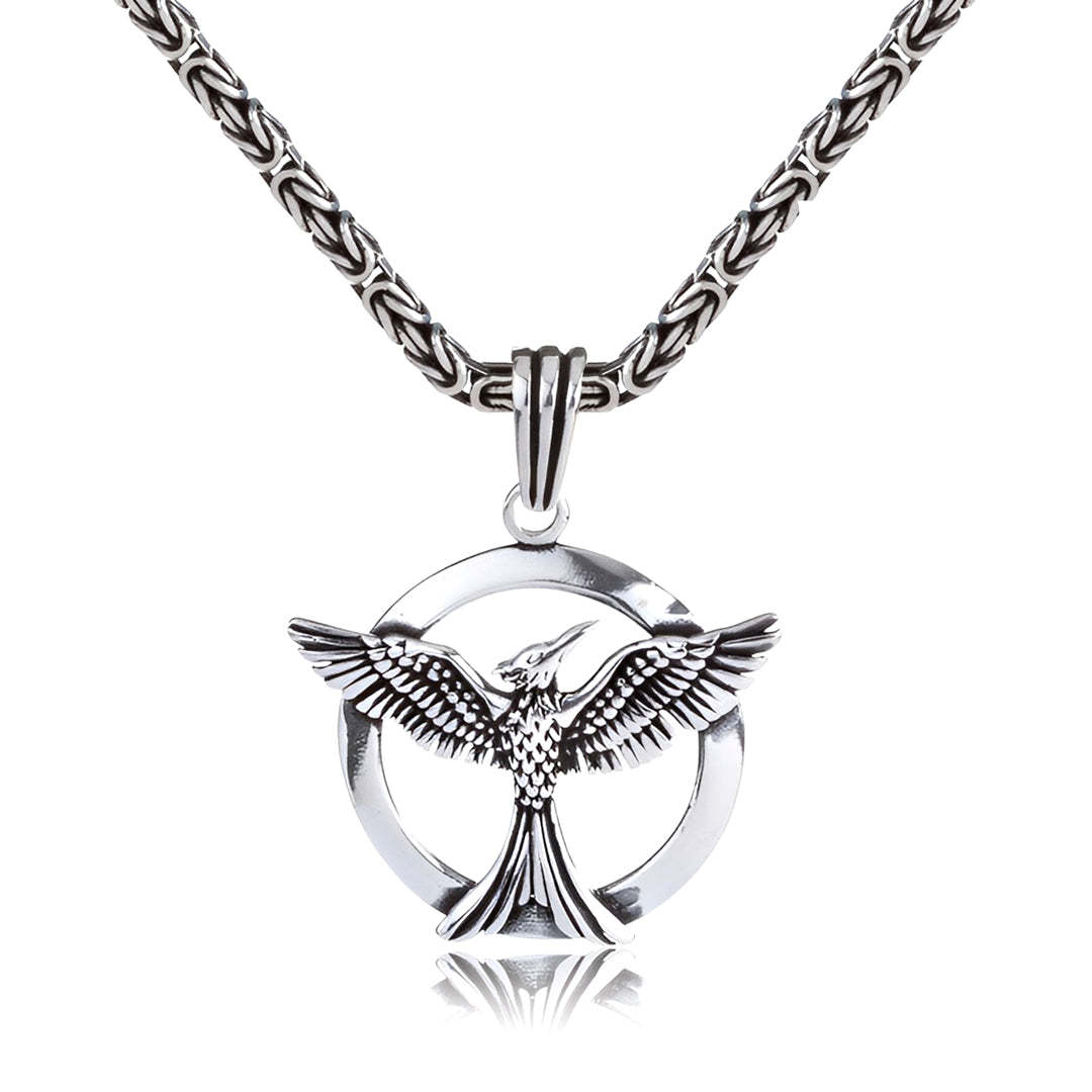 S925 The Fire Inside Me Burns Brighter Than The Fire Around Me Circle Phoenix Necklace For Men