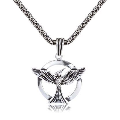 S925 The Fire Inside Me Burns Brighter Than The Fire Around Me Circle Phoenix Necklace For Men
